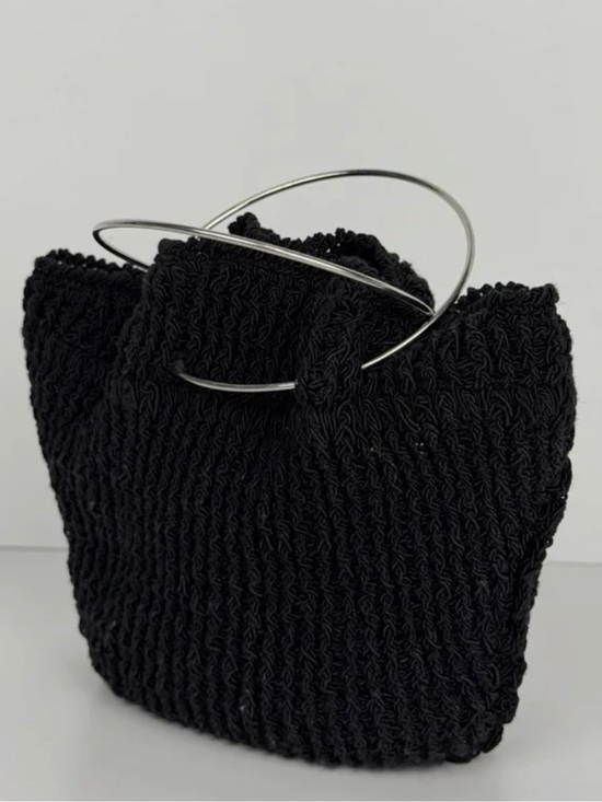 The Row Handbags - The Row Black Crochet Wristlet with Silver Metal Handles